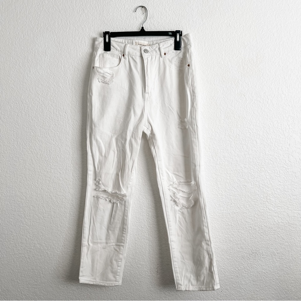 PacSun Size 29 White Distressed Mom Jean Straight Leg 12” High Waist